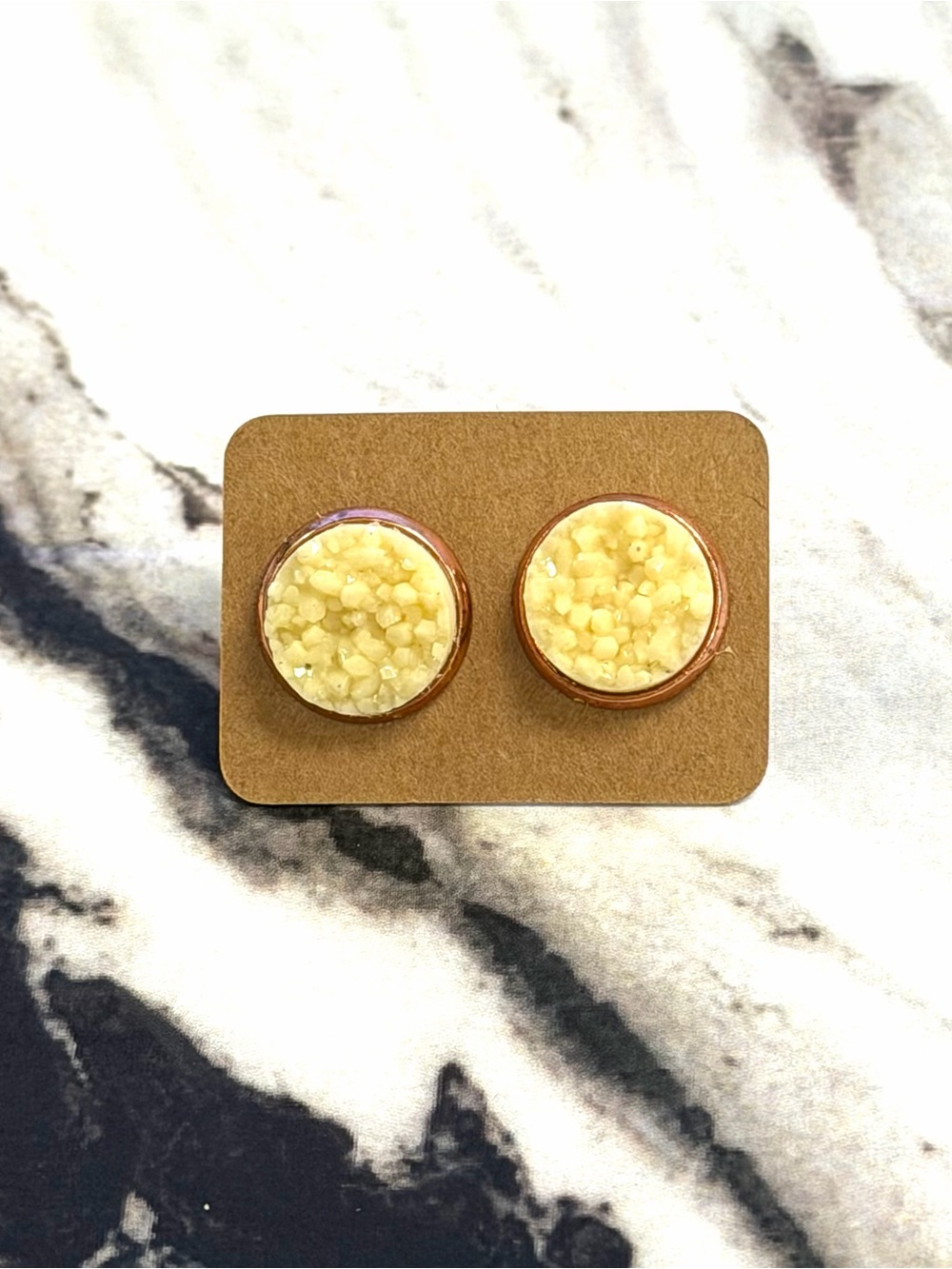 12mm Cream Druzy Round on rose gold Stud Earrings - Women Jewelry
